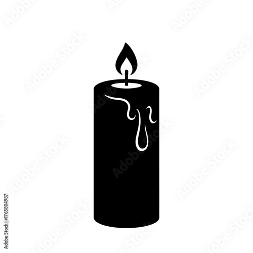 Burning Candle Silhouette with Flame Illustration