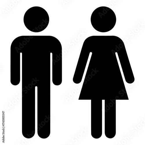 Restroom icon with male and female symbols side by side for public bathroom signage on transparent background
