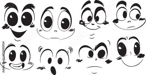 This cute black and white cat with a funny face and a paw print is a happy cartoon vector illustration character icon