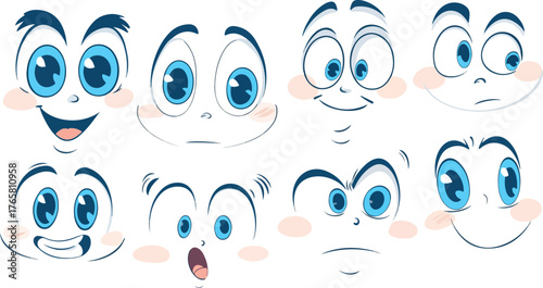 A set of funny cartoon monsters and water drops with cute faces, big eyes, and vector illustrations for a comic design symbol