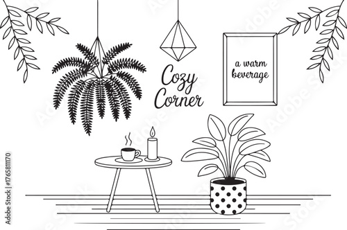 Wallpaper Mural Cozy Corner Line Art Page Torontodigital.ca