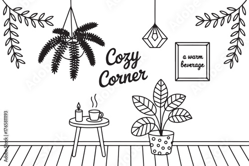 Wallpaper Mural Cozy Corner Line Art Page Torontodigital.ca