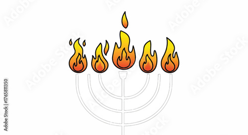 Illustration of a traditional Jewish menorah with seven lit candles against a clean white background.