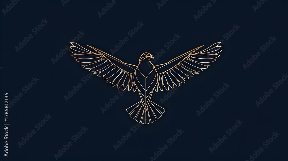 Obraz premium Elegant eagle bird silhouette logo with thin lines, gold on dark background. Concept: Branding, luxury logo design, strength and freedom symbolism, minimalism, modern and premium brand identity.