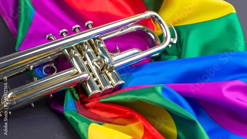 Trumpet on a rainbow flag