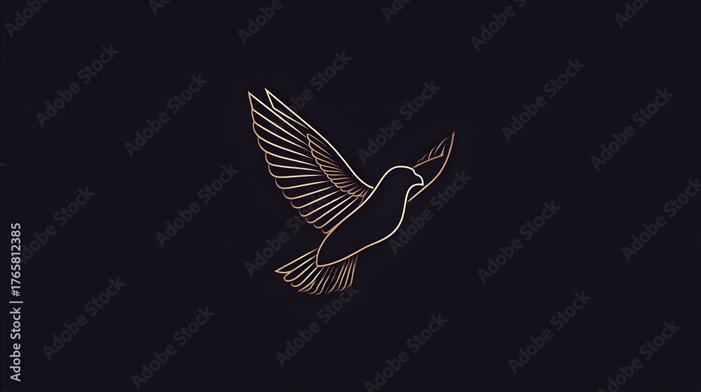 Obraz premium Elegant eagle bird silhouette logo with thin lines, gold on dark background. Concept: Branding, luxury logo design, strength and freedom symbolism, minimalism, modern and premium brand identity.