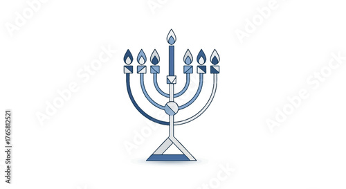 A blue and white illustration of a traditional Jewish menorah on a plain white background.