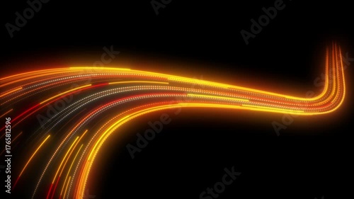 High speed orange line abstract technology background digital fiber hi tech concept. speed light line motion blur on dark background, data transfer simulation.