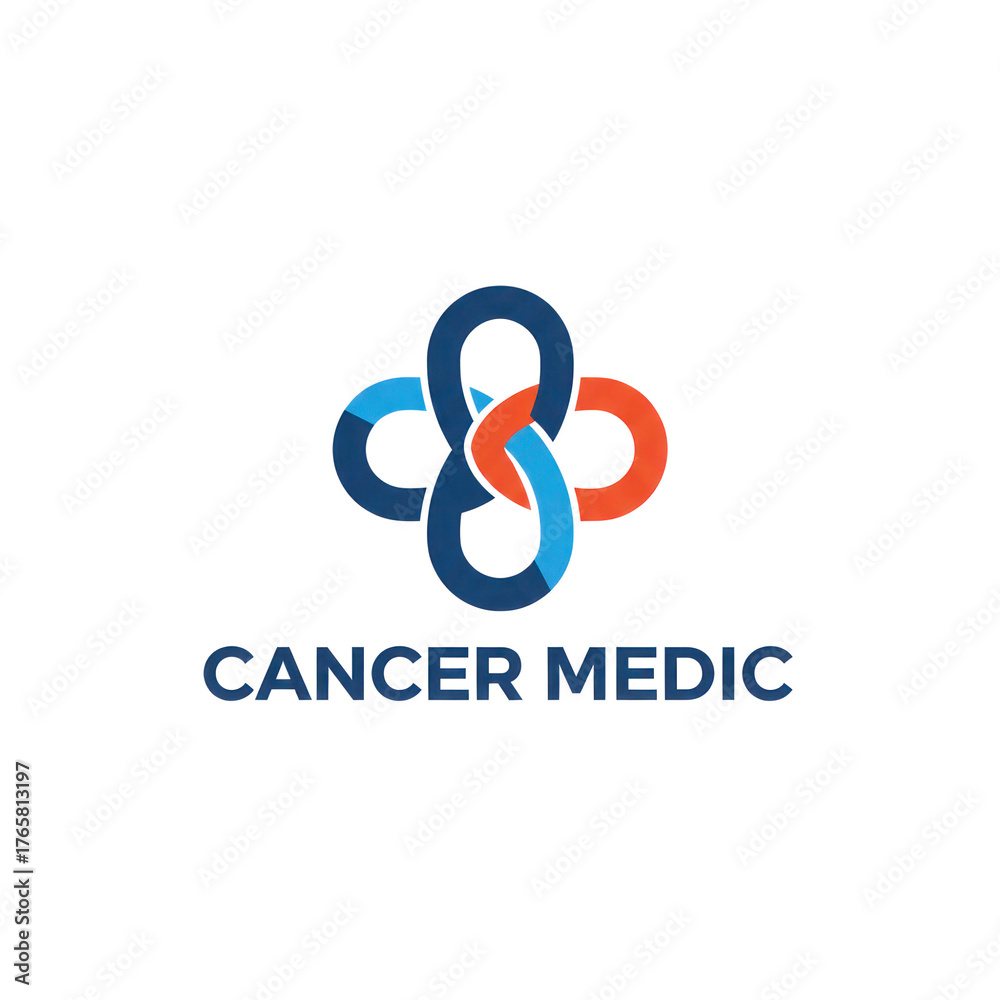 Fototapeta premium Abstract cancer medic logo design featuring intertwined blue and orange shapes on black background