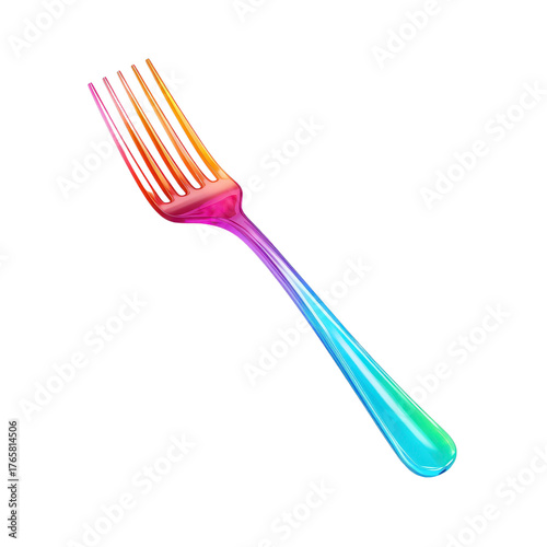 Colorful fork isolated on black background with gradient color effect transparent background, png
