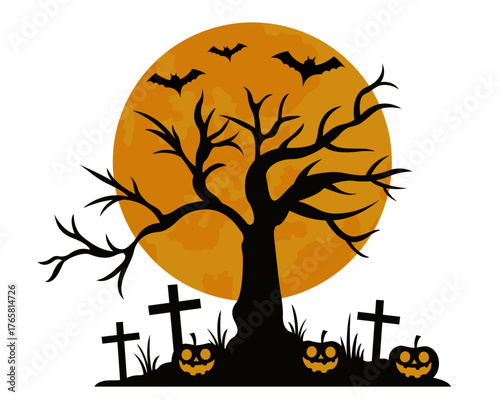 Halloween scary full moon with trees vector illustration halloween for poster, flyer, greeting card and social media