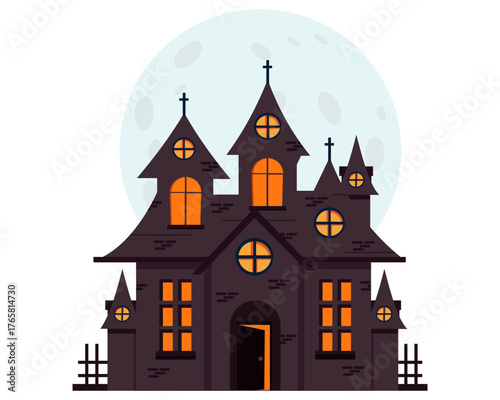 spooky halloween haunted house with full moon vector illustration halloween for poster, flyer, greeting card and social media