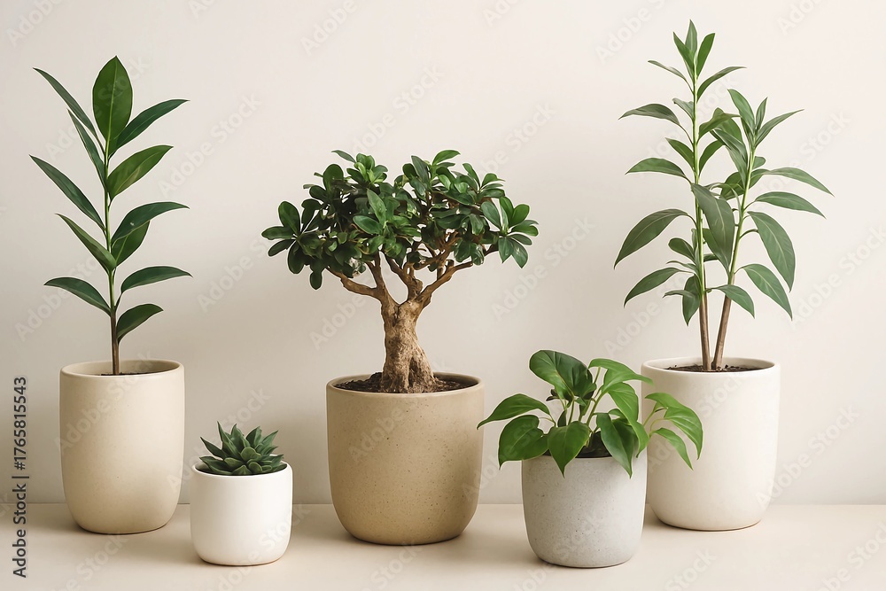 Obraz premium Assorted potted plants in a bright indoor setting