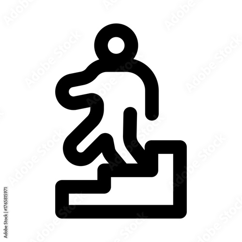 Man Descending Stairs flat minimal outline icon representing movement, activity, and modern human action design