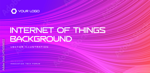 Internet of Things Concept Background with Futuristic Waves Data Flow Technology Visualization. Abstract IoT and Automation Layout Design. IoT networks, connected devices. Vector illustration