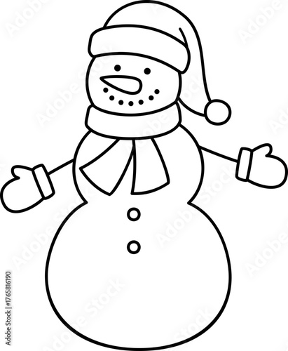 Snowman character outline .
Winter Christmas snowman coloring page and template isolated.
Transparent background. SVG.