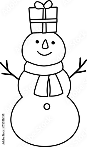 Snowman character outline .
Winter Christmas snowman coloring page and template isolated.
Transparent background. SVG.