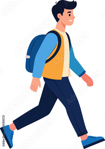 Boy walk with backpack as student commuter on the way to school