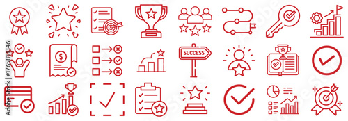 Collection of Red Icons Representing Success, Goals, and Achievements