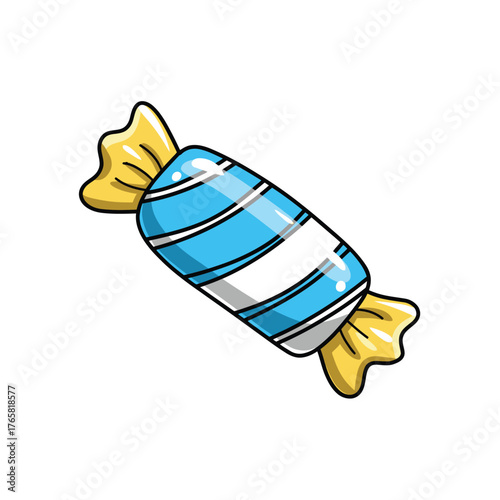 Outline Icon: Wrapped Candy in Blue and White Stripes for Sweet Treat and Snack Graphic Art