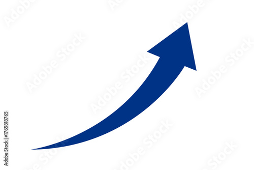 blue curved upward arrow icon, conceptual symbol for success, growth, increase, progress, and positive trend