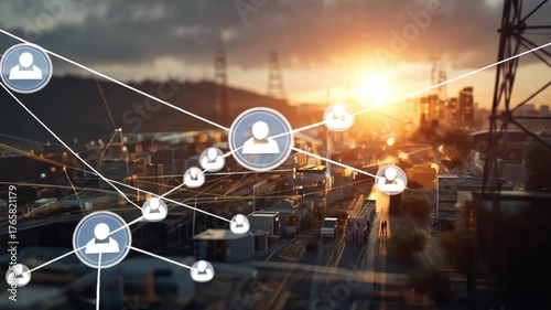 Networking Skyline: A panoramic cityscape morphs into a dynamic network of connections, where innovation and collaboration intertwine, fostering global communication and knowledge sharing.