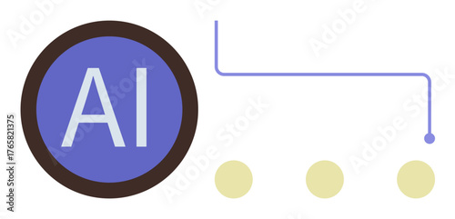 AI in a circle connected to three beige dots via thin line. Ideal for technology, innovation, machine learning, data science, automation, networking, artificial intelligence. Simple flat metaphor