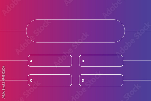 Quiz template. Trivia game layout. Question and answer blue frames with golden border for TV show or social media. Multiple choice test. Vector illustration isolated on dark background