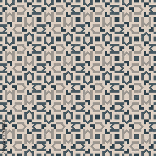 Geometric Seamless Mosaic Pattern with Abstract Shapes and Neutral Palette