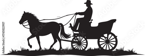 Black silhouette of horse pulling carriage with driver