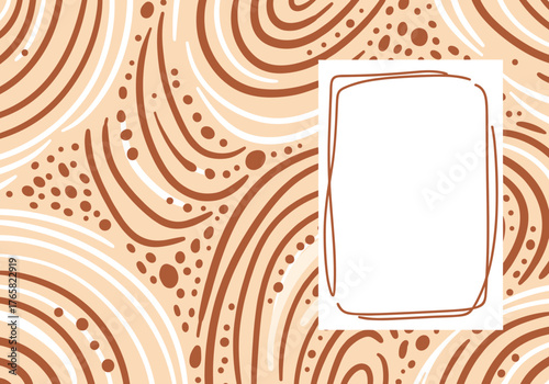 Abstract brown and beige swirl pattern with blank frame for text  