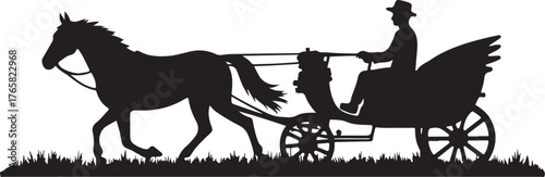 Black silhouette of horse pulling carriage with driver