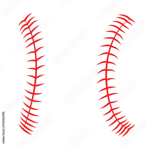 Red baseball stitching seams vector illustration for sports game equipment and athletic recreation design concepts isolated on white background for team branding and fan merchandise