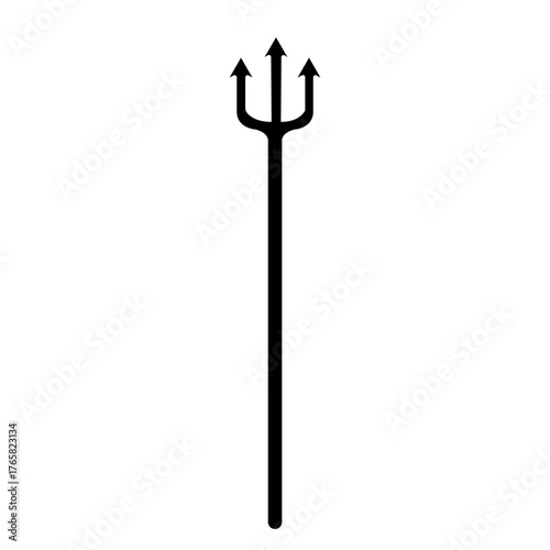 Black Silhouette Trident Icon, Simple Poseidon's Fork or Devil's Pitchfork Vector Symbol