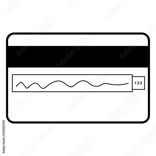 Credit Card Back View Outline Icon, Magnetic Strip and Signature Panel for Payment and Finance Security Vector