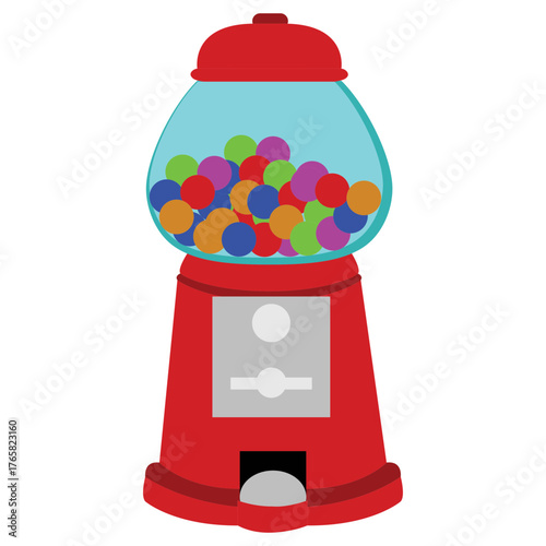 Colorful Gumball Machine Icon, Red Vending Dispenser with Multicolored Candy Balls Vector Graphic