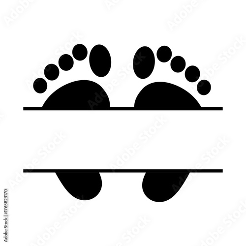 Baby Footprints Split Banner Icon, Black Silhouette Newborn Feet for Gender Reveal or Shower Card Vector