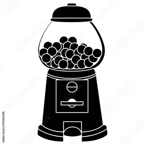 Black Silhouette Gumball Machine Icon, Classic Candy Dispenser Vector Graphic