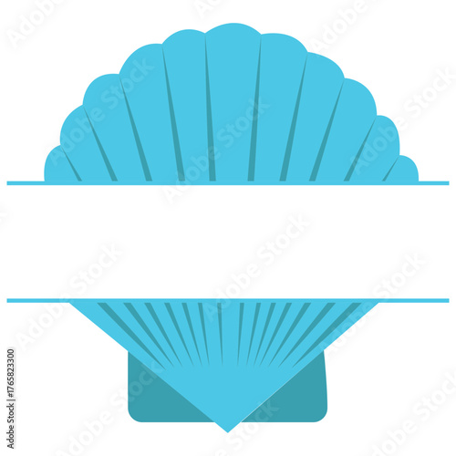 Blue Scallop Seashell Split Banner Template, Nautical Ocean Beach Frame for Text or Logo Vector