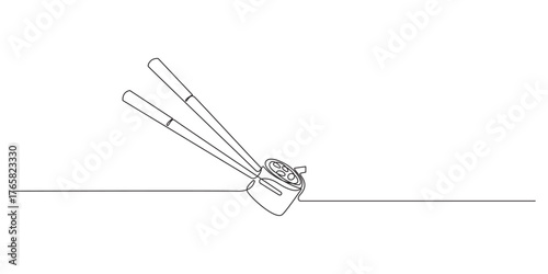 Continuous Line Art Drawing of Sushi Rolls,Sushi rolls, Hosomaki, maki one line art. Continuous line drawing of sushi, japanese, food,one line art vector illustration,
