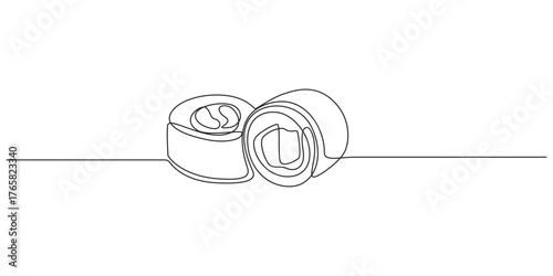 Continuous Line Art Drawing of Sushi Rolls,Sushi rolls, Hosomaki, maki one line art. Continuous line drawing of sushi, japanese, food,one line art vector illustration,