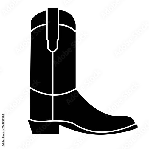 Black Cowboy Boot Icon Vector Silhouette for Western Rodeo and Equestrian Sport Design