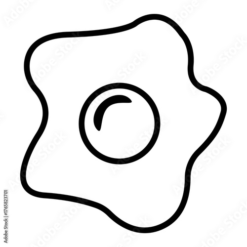 Fried Egg Outline Icon: Black and White Line Art for Breakfast and Cooking Food Vector
