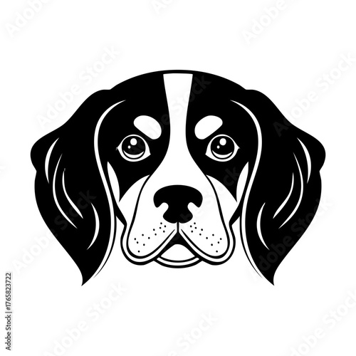 Black and White Beagle or Spaniel Mix Dog Head Portrait Vector Illustration