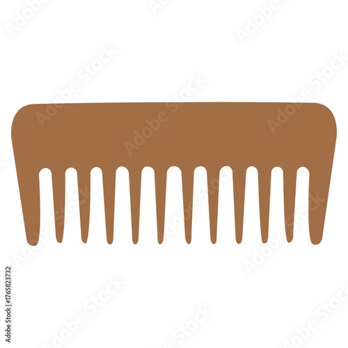 Simple Flat Brown Comb Icon with Wide Teeth, Hair Care and Barber Shop Tool Vector