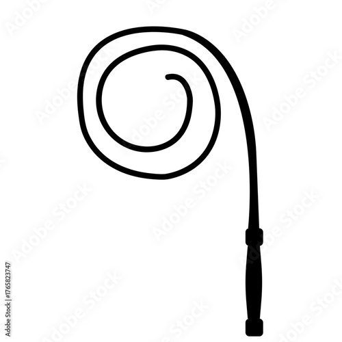 Black Outline Whip Icon with Coiled End and Handle, Western and Dominance Symbol Vector