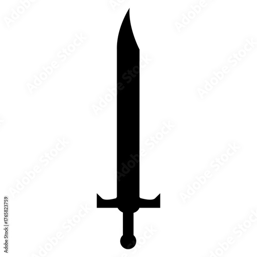 Black Silhouette Icon of a Straight Medieval Sword, Weapon and Fantasy Symbol Vector