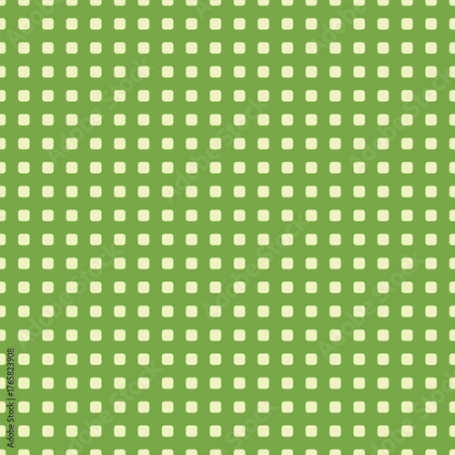 Rounded square grid seamless pattern featuring pale lime squares on a fresh leaf green background. Ideal for modern branding, packaging, web design, and print projects.