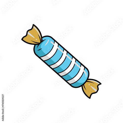 Outline Art Icon: Simple Wrapped Candy in Blue and White for Sweet Treat and Snack Graphic
