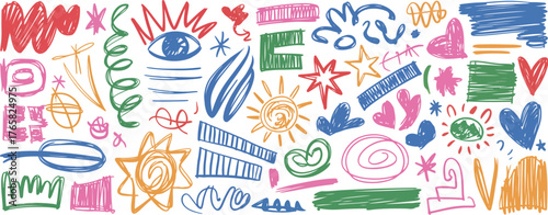 Colorful abstract doodles and shapes scribbles